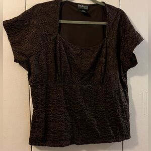 STYLE & CO WOMAN BROWN SHORT SLEEVE BLOUSE (1X) NWOT